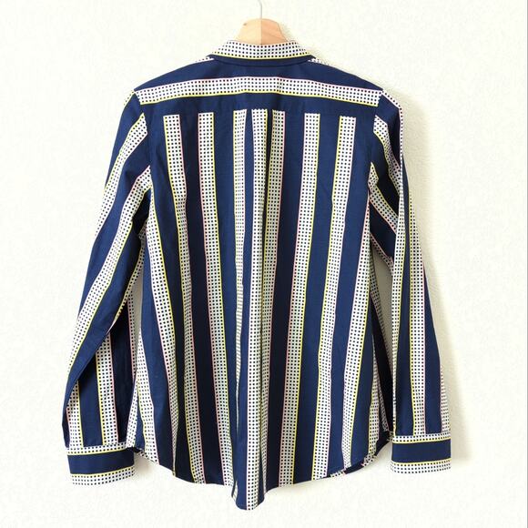 SUNO Women's Striped Dot Button Down Shirt Blue Pink White Long Sleeve 10 $450 - Picture 2 of 7